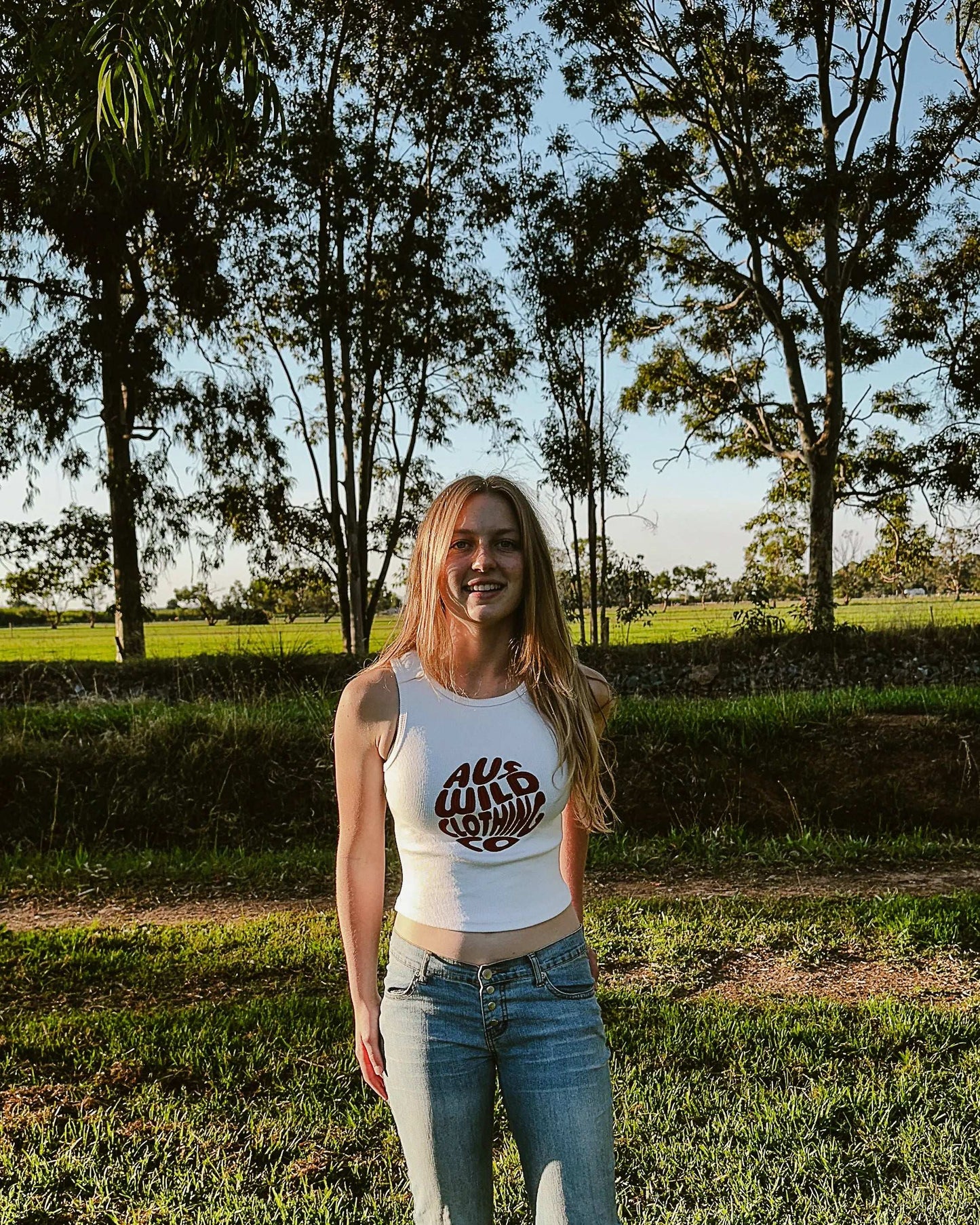 Augathella Cropped Tank - White Aus Wild Clothing Co