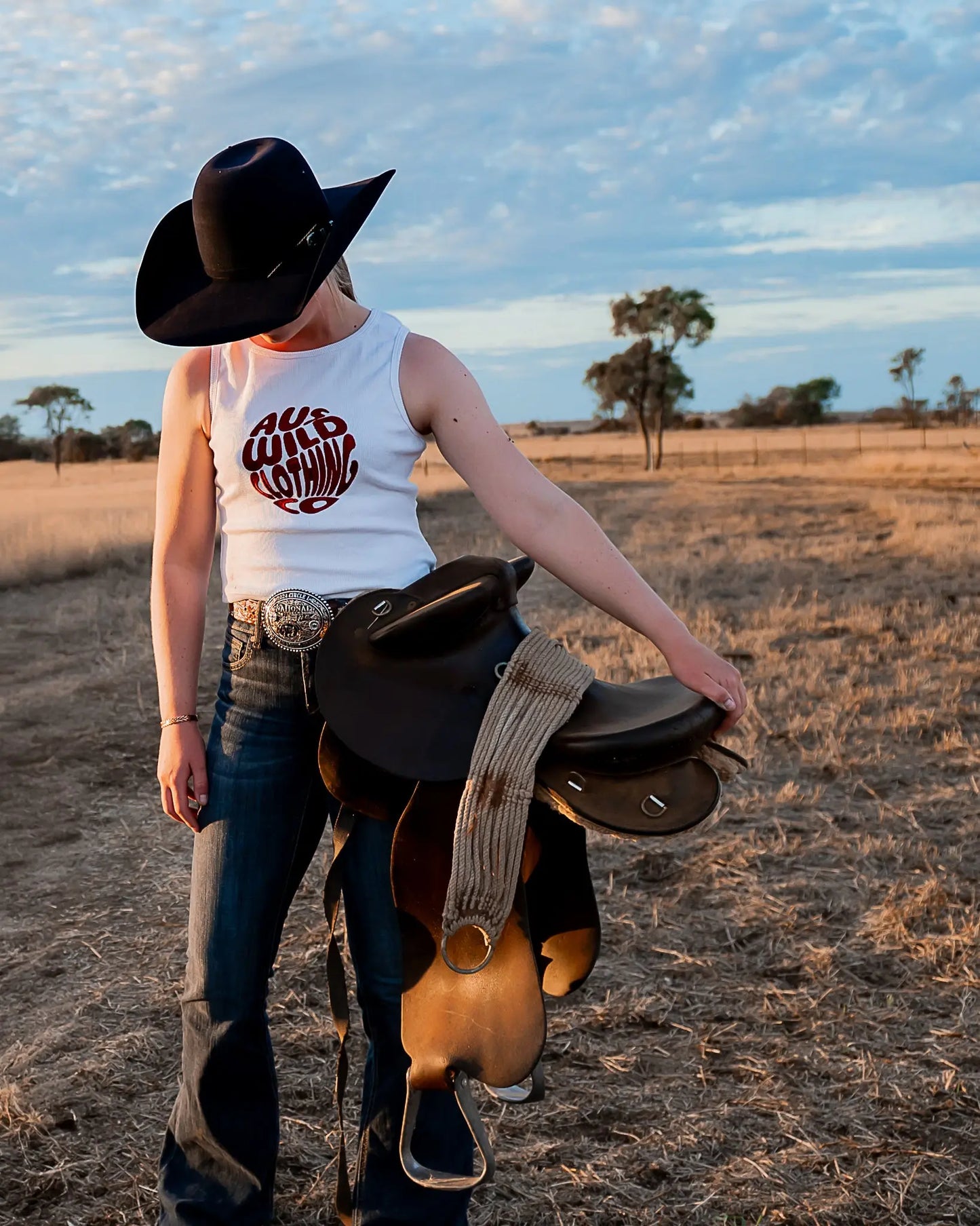Augathella Cropped Tank - White Aus Wild Clothing Co