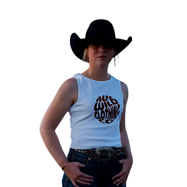 Augathella Cropped Tank - White Aus Wild Clothing Co