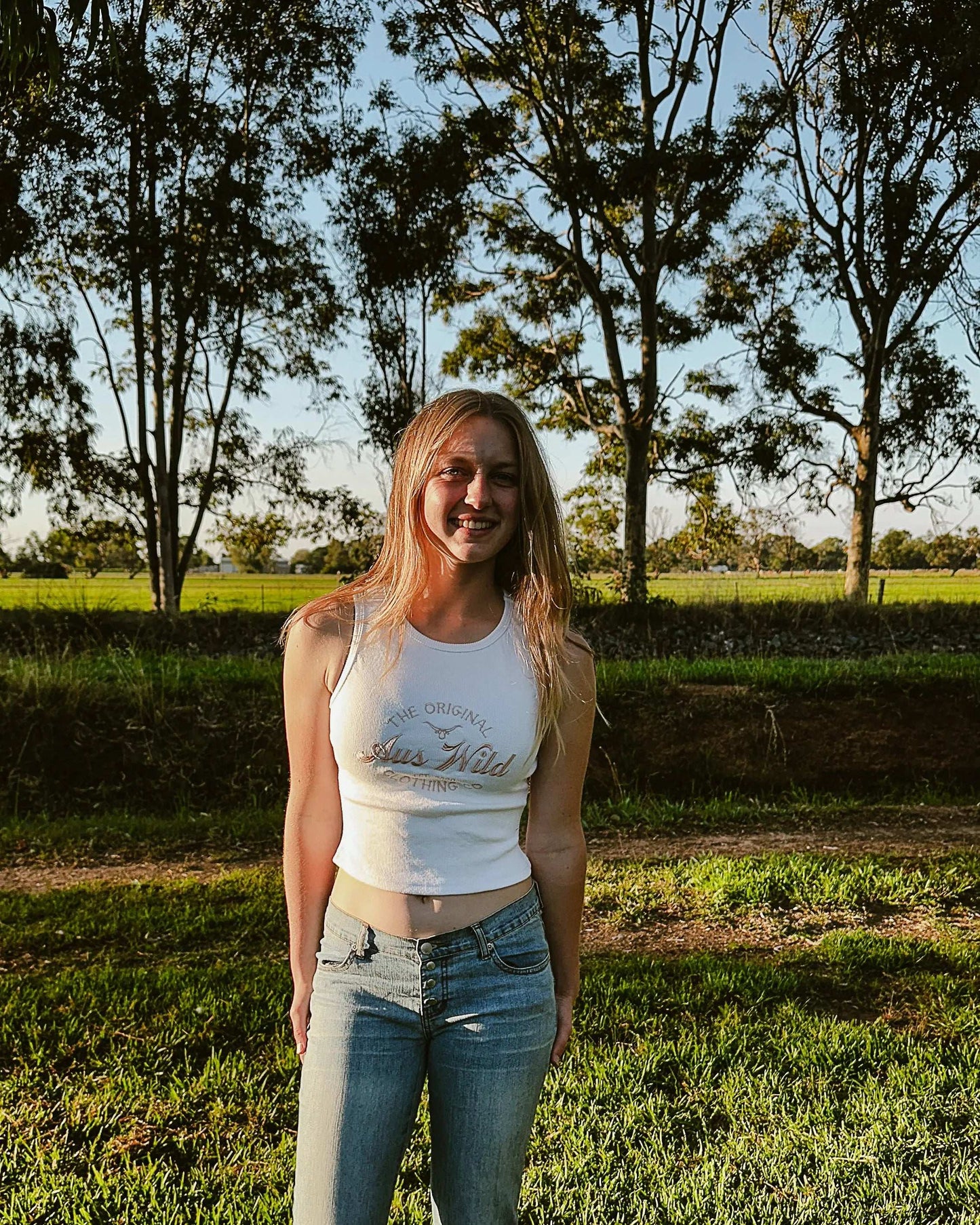 Braidwood Cropped Tank - White Aus Wild Clothing Co