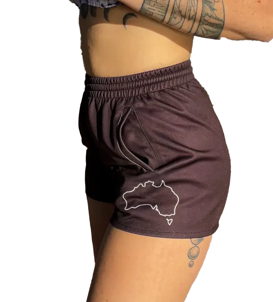 Cobar Footy Shorts - Black Aus Wild Clothing Co