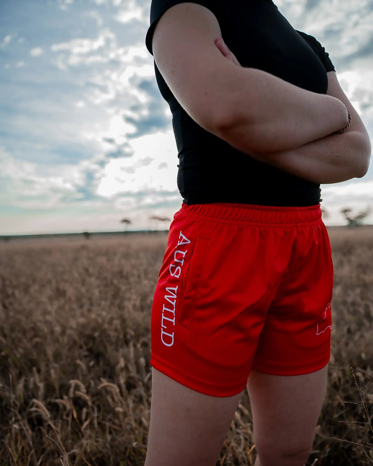 Cobar Footy Shorts - Red Aus Wild Clothing Co