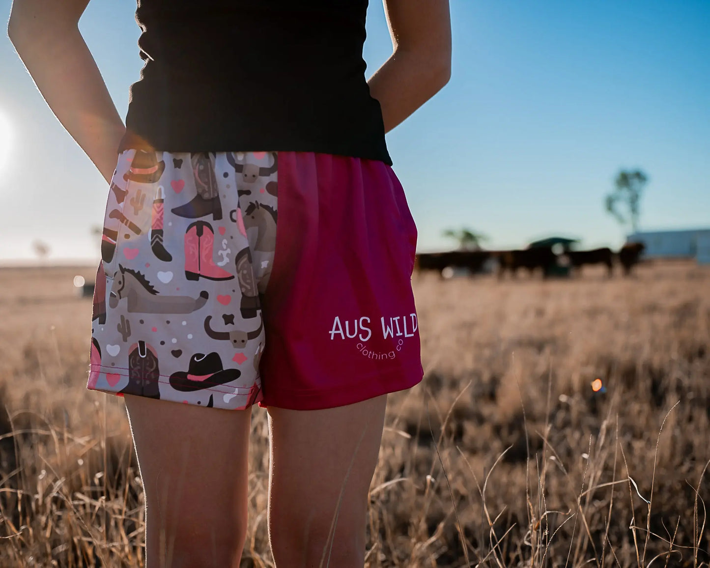 Eucla Footy Shorts - Magenta Aus Wild Clothing Co