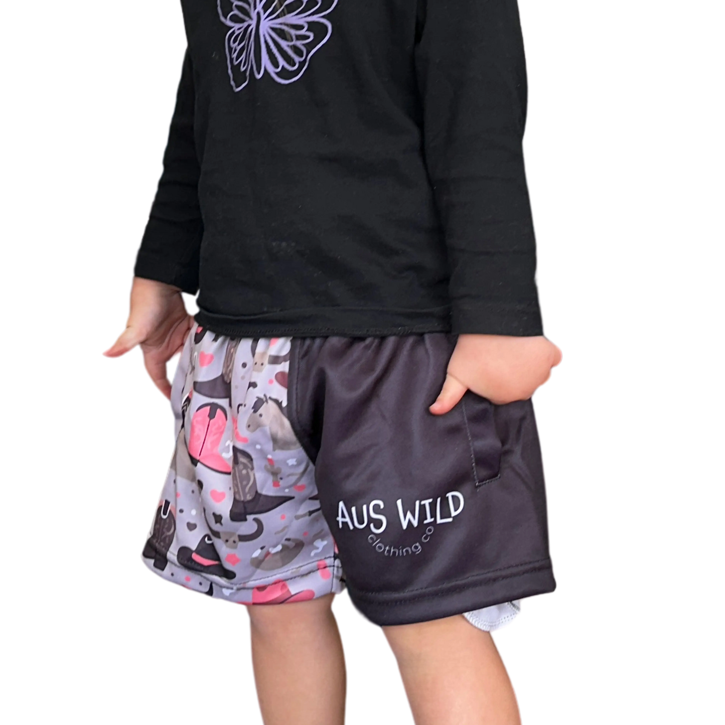 Eucla Kids Footy Shorts - Black Aus Wild Clothing Co