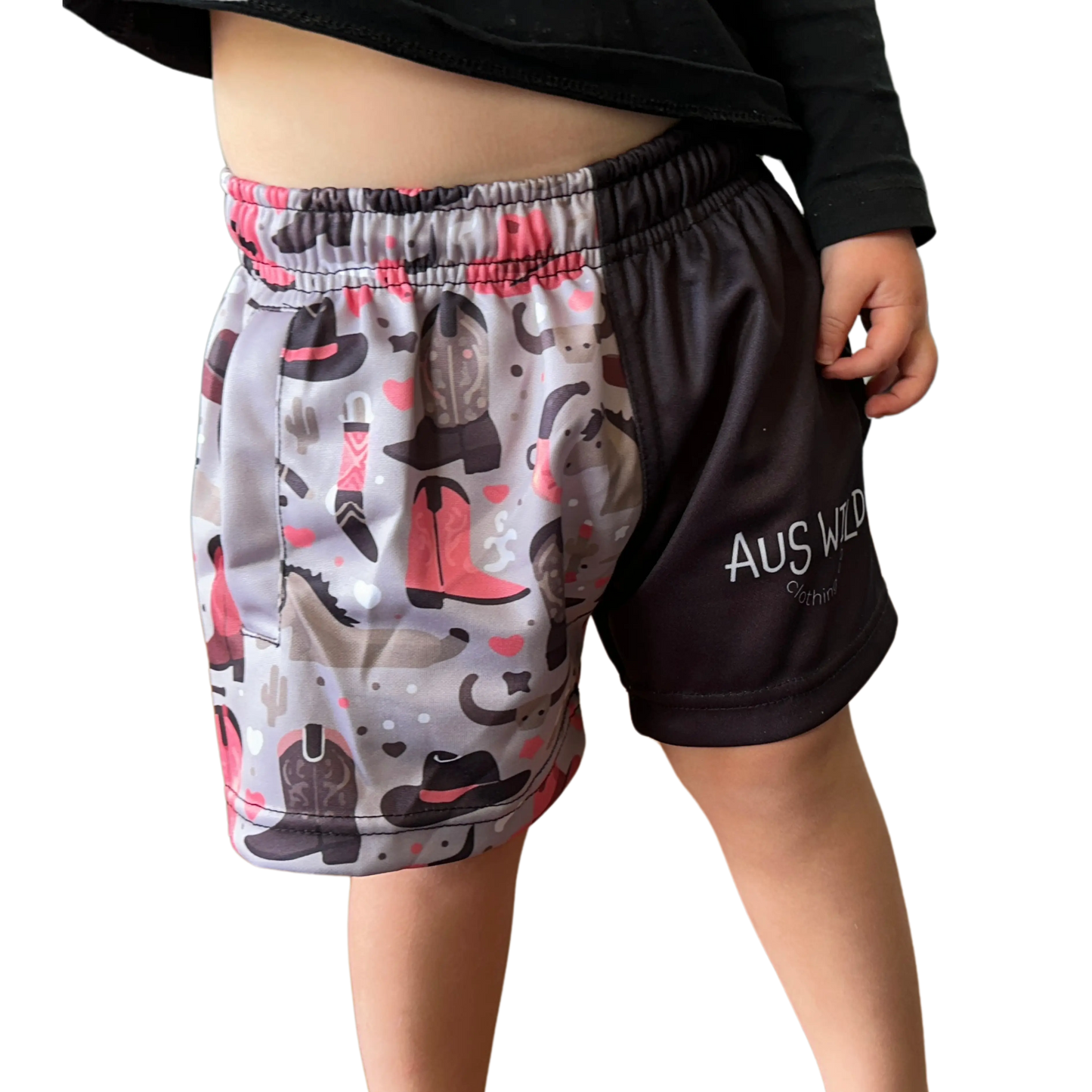 Eucla Kids Footy Shorts - Black Aus Wild Clothing Co