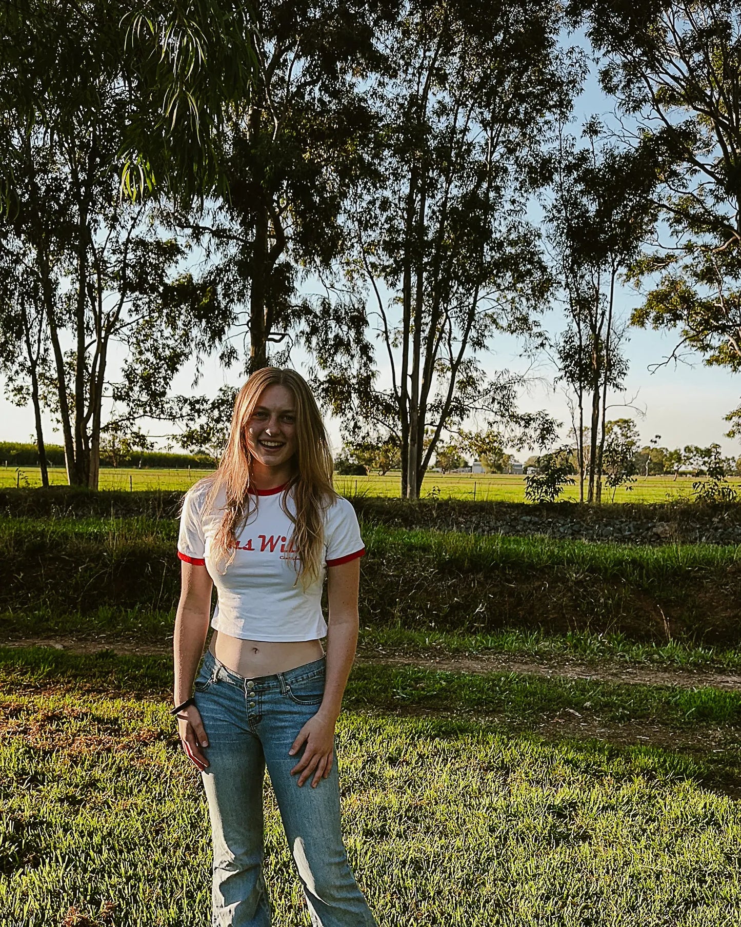 Gundagai Baby-Doll TShirt - White & Red Aus Wild Clothing Co