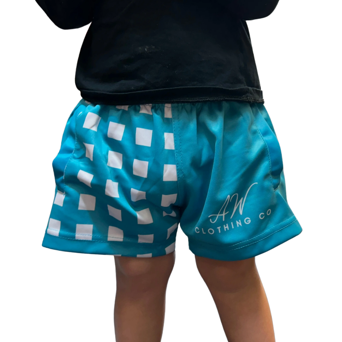 Palmerston Kids Footy Shorts - Turquoise Aus Wild Clothing Co