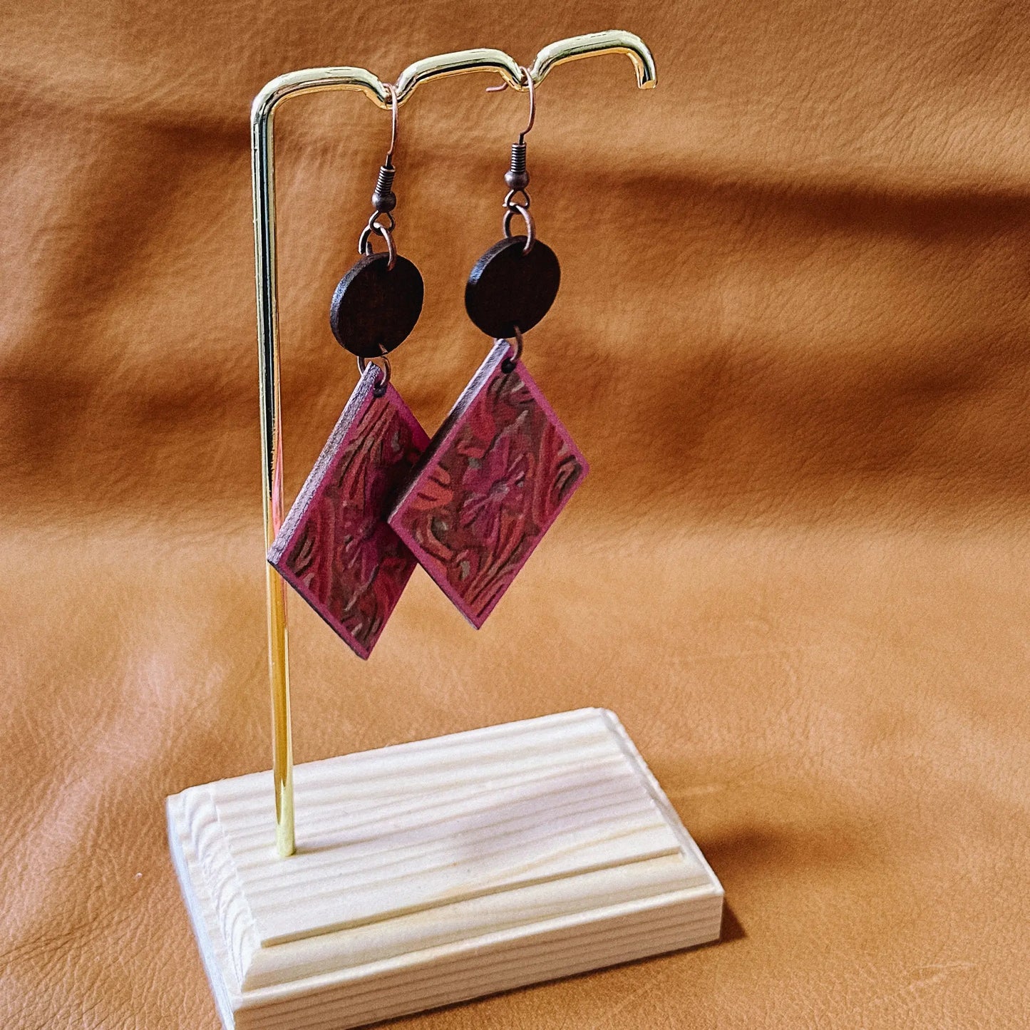 Pink Tooled Earrings with matching Clip Aus Wild Clothing Co