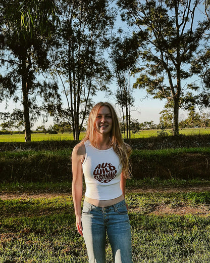 Augathella Cropped Tank - White Aus Wild Clothing Co