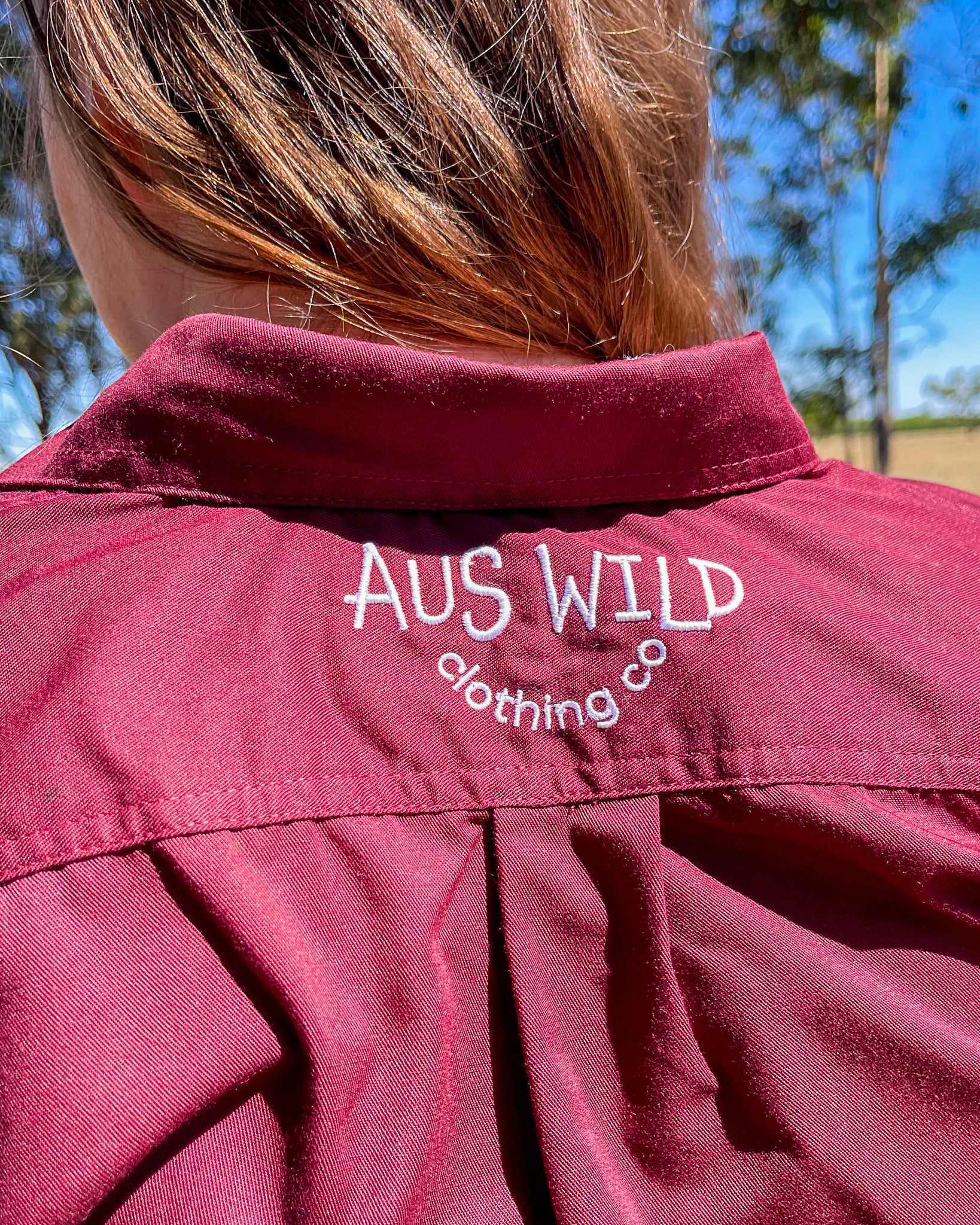 Mens Penong Work Shirt - Burgundy Aus Wild Clothing Co