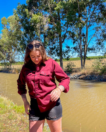 Mens Penong Work Shirt - Burgundy Aus Wild Clothing Co