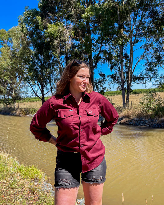 Mens Penong Work Shirt - Burgundy Aus Wild Clothing Co