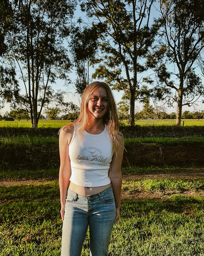 Braidwood Cropped Tank - White Aus Wild Clothing Co