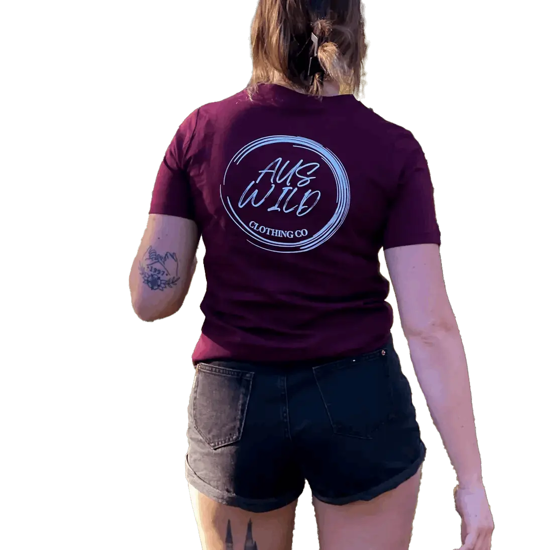 Burleigh Tee - Burgundy Aus Wild Clothing Co