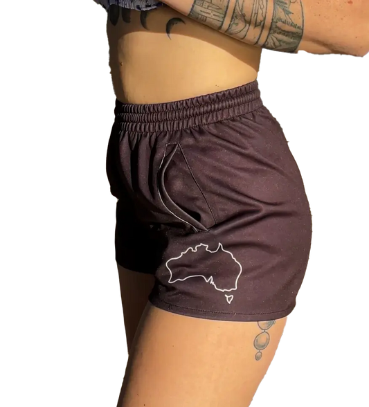 Cobar Footy Shorts - Black Aus Wild Clothing Co