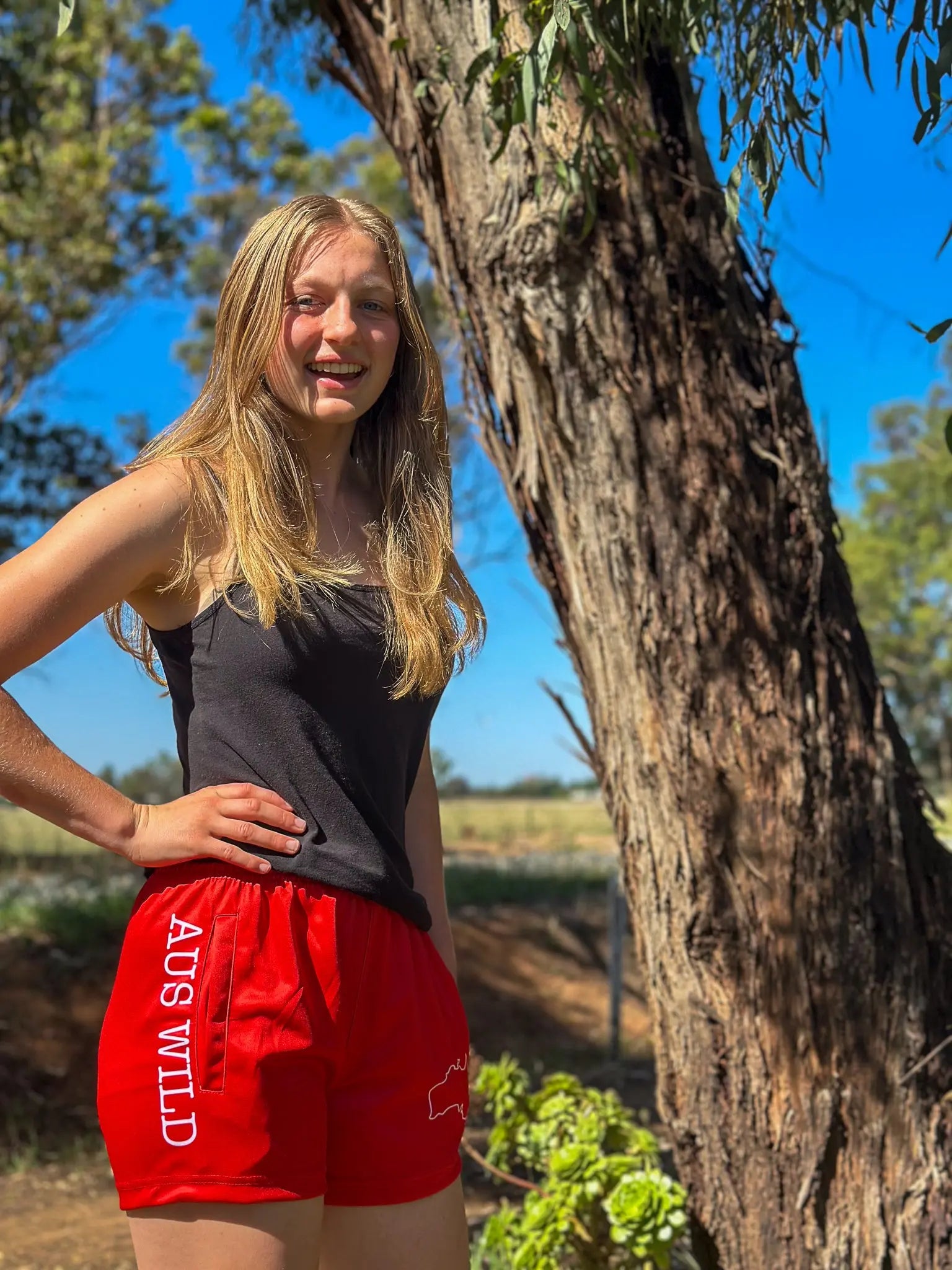 Cobar Footy Shorts - Red Aus Wild Clothing Co