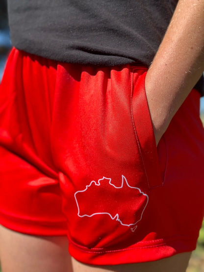 Cobar Footy Shorts - Red Aus Wild Clothing Co