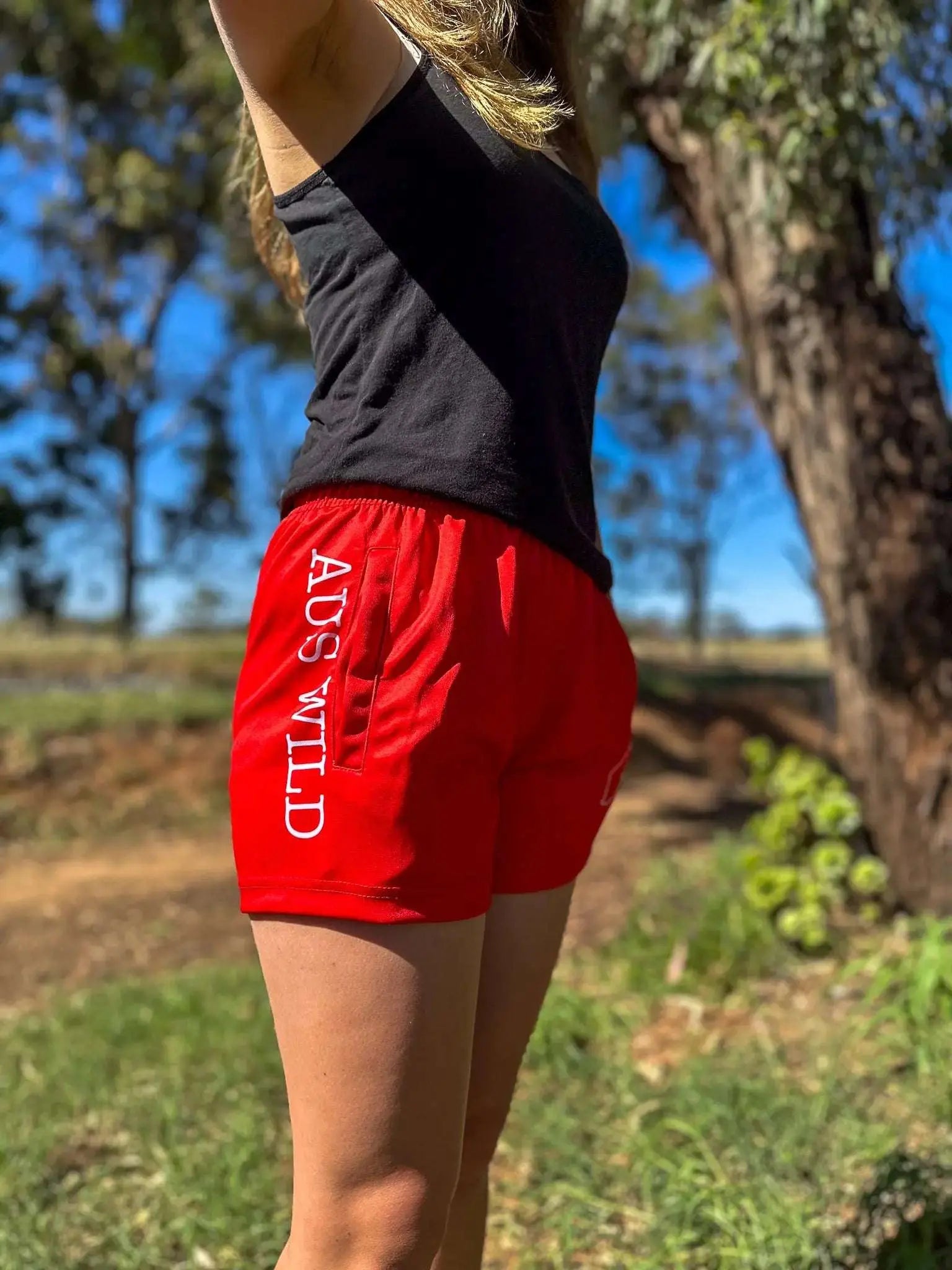 Cobar Footy Shorts - Red Aus Wild Clothing Co