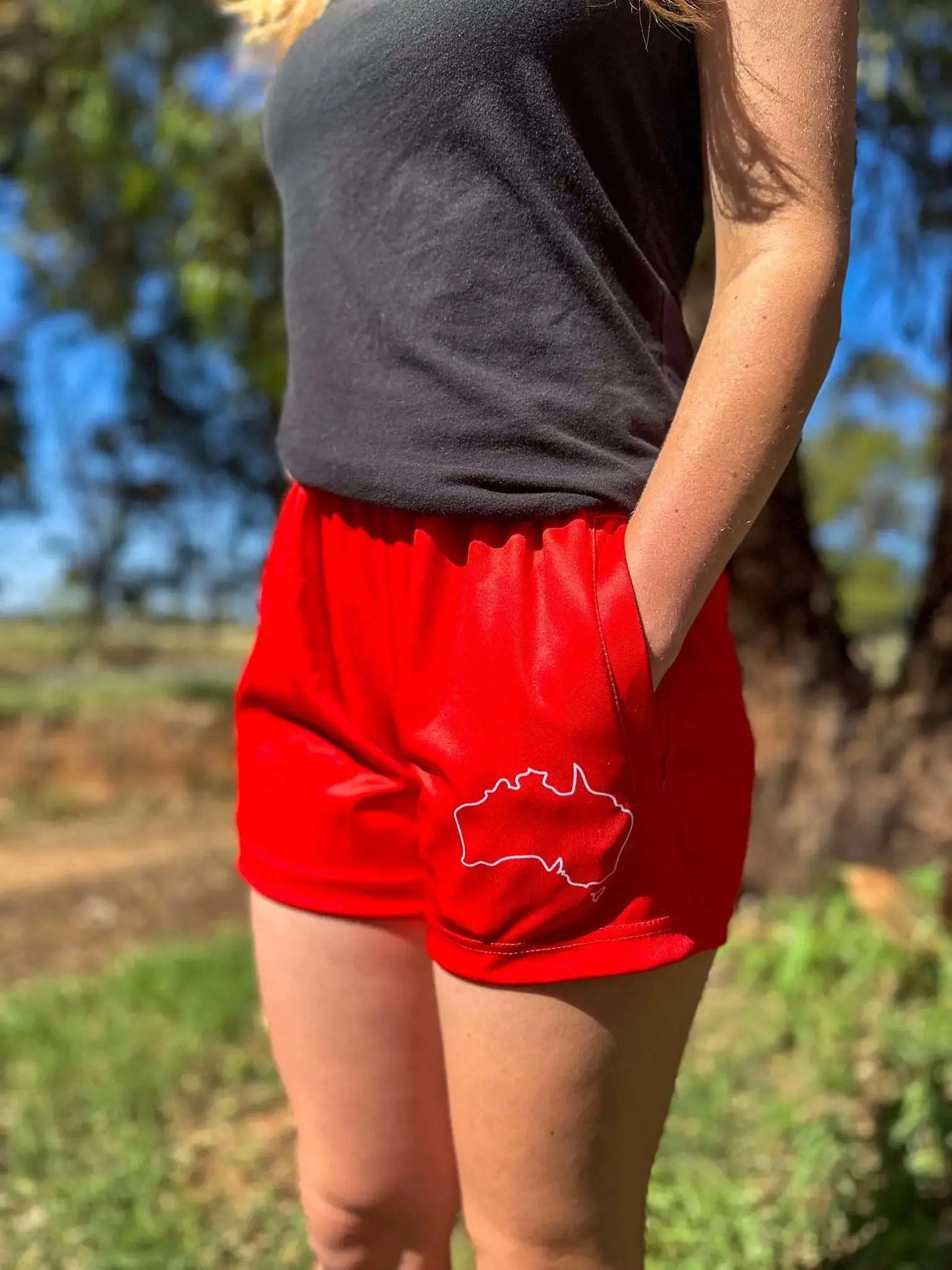 Cobar Footy Shorts - Red Aus Wild Clothing Co