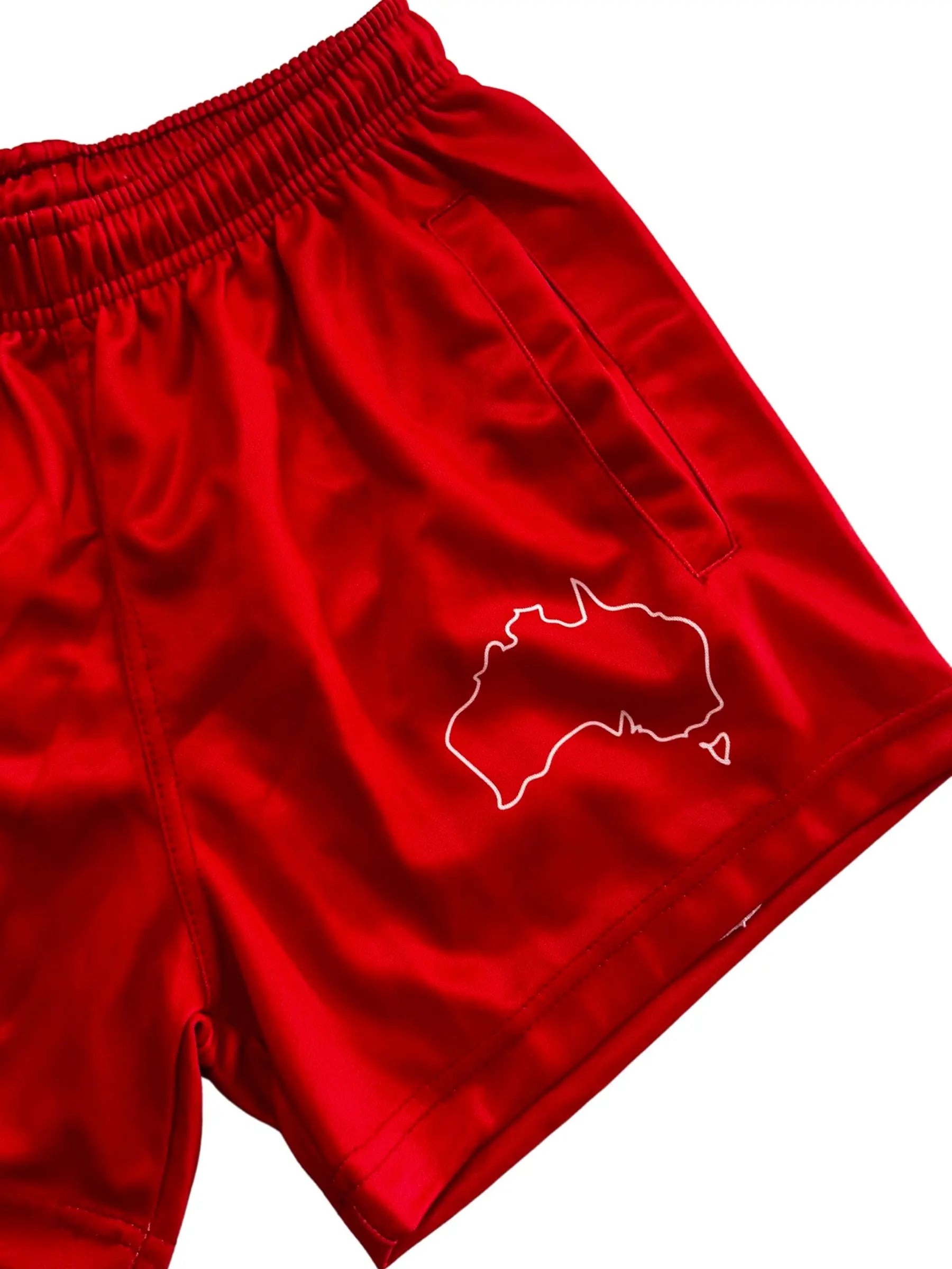 Cobar Kids Footy Shorts - Red Aus Wild Clothing Co