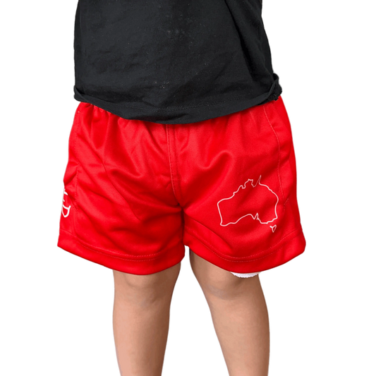 Cobar Kids Footy Shorts - Red Aus Wild Clothing Co