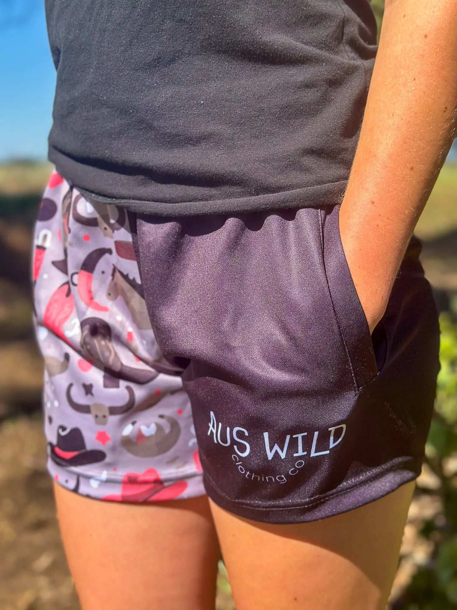 Eucla Footy Shorts - Black Aus Wild Clothing Co