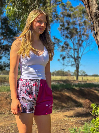 Eucla Footy Shorts - Magenta Aus Wild Clothing Co