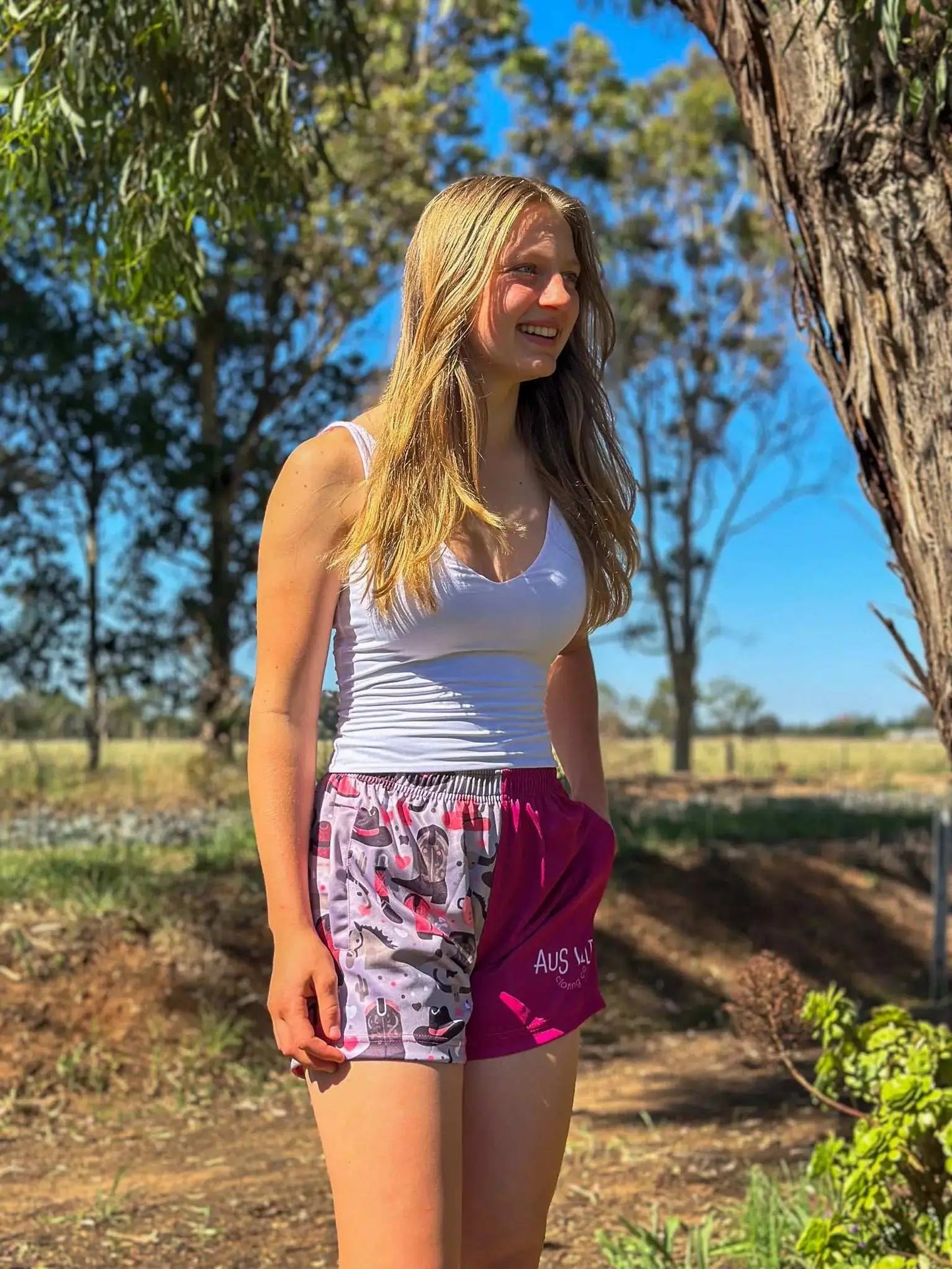 Eucla Footy Shorts - Magenta Aus Wild Clothing Co