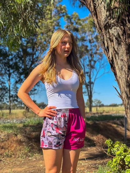 Eucla Footy Shorts - Magenta Aus Wild Clothing Co