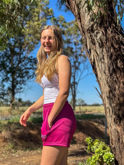 Eucla Footy Shorts - Magenta Aus Wild Clothing Co