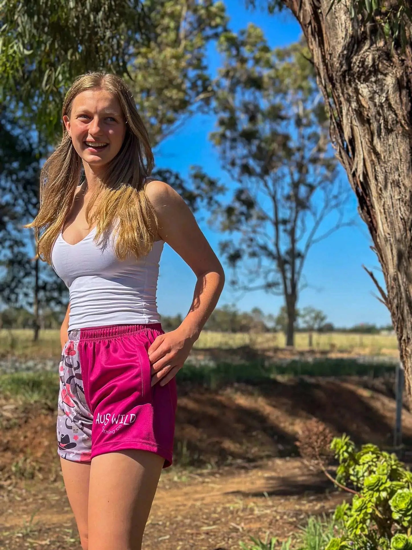 Eucla Footy Shorts - Magenta Aus Wild Clothing Co