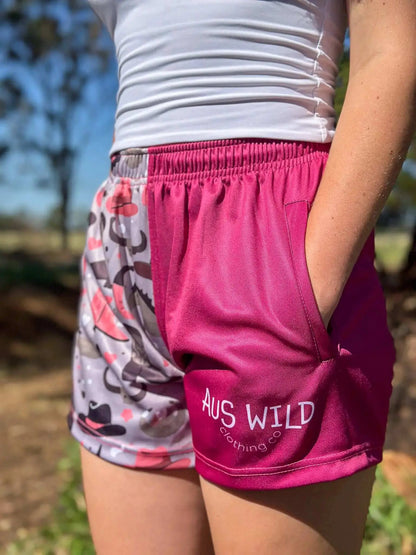 Eucla Footy Shorts - Magenta Aus Wild Clothing Co