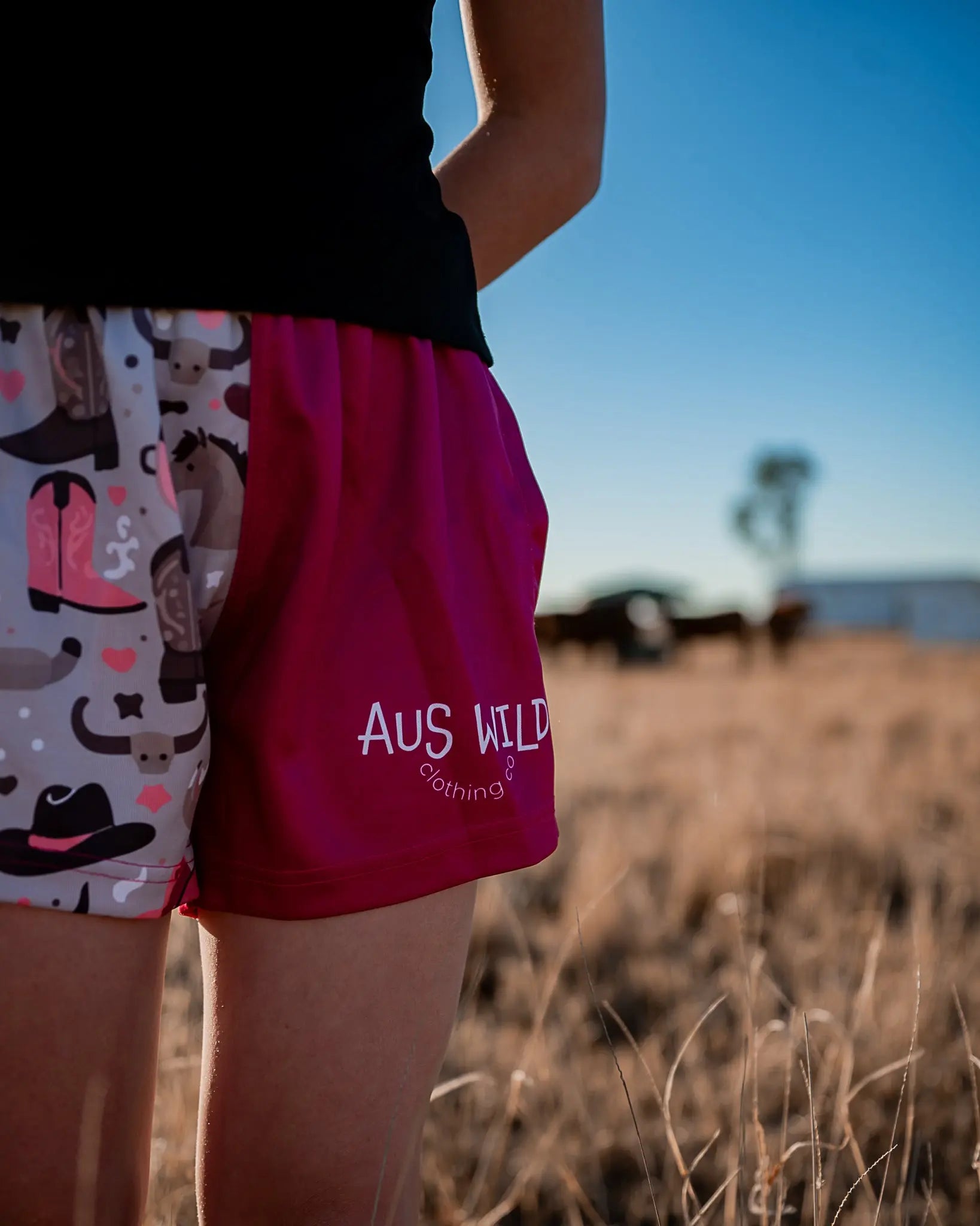 Eucla Footy Shorts - Magenta Aus Wild Clothing Co