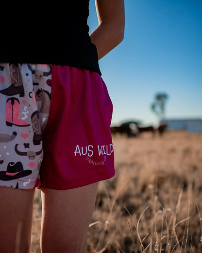 Eucla Footy Shorts - Magenta Aus Wild Clothing Co