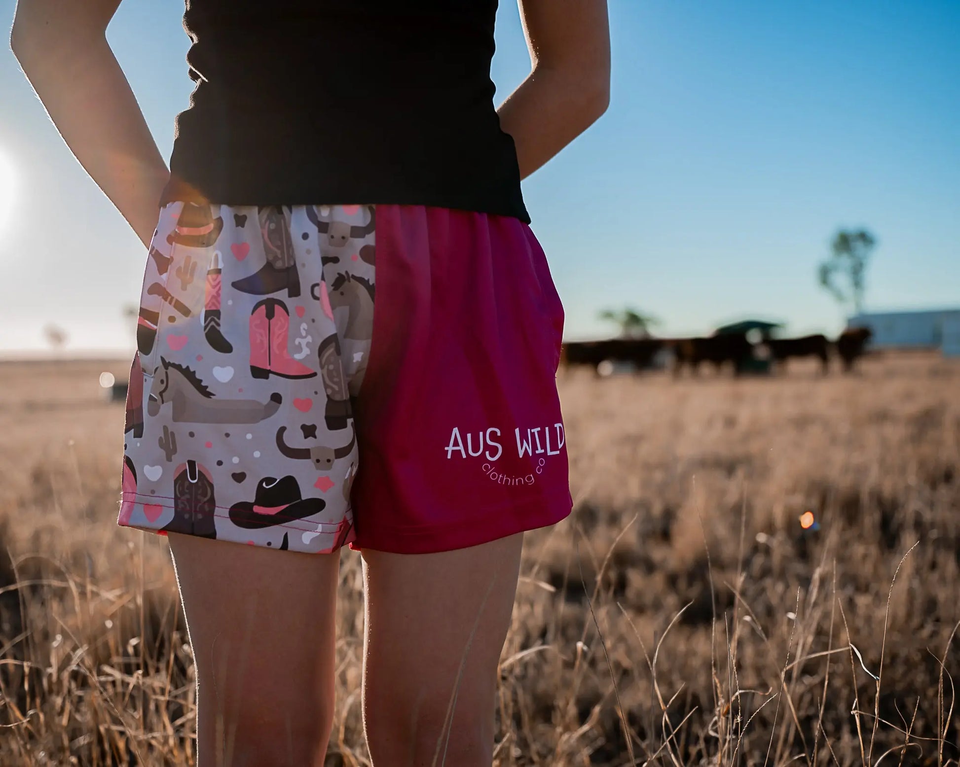 Eucla Footy Shorts - Magenta Aus Wild Clothing Co
