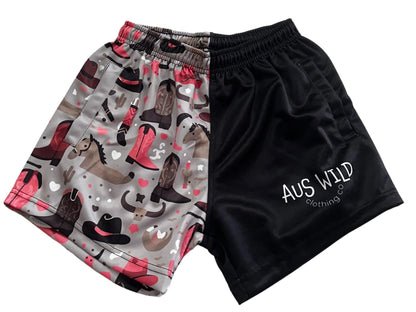 Eucla Kids Footy Shorts - Black Aus Wild Clothing Co