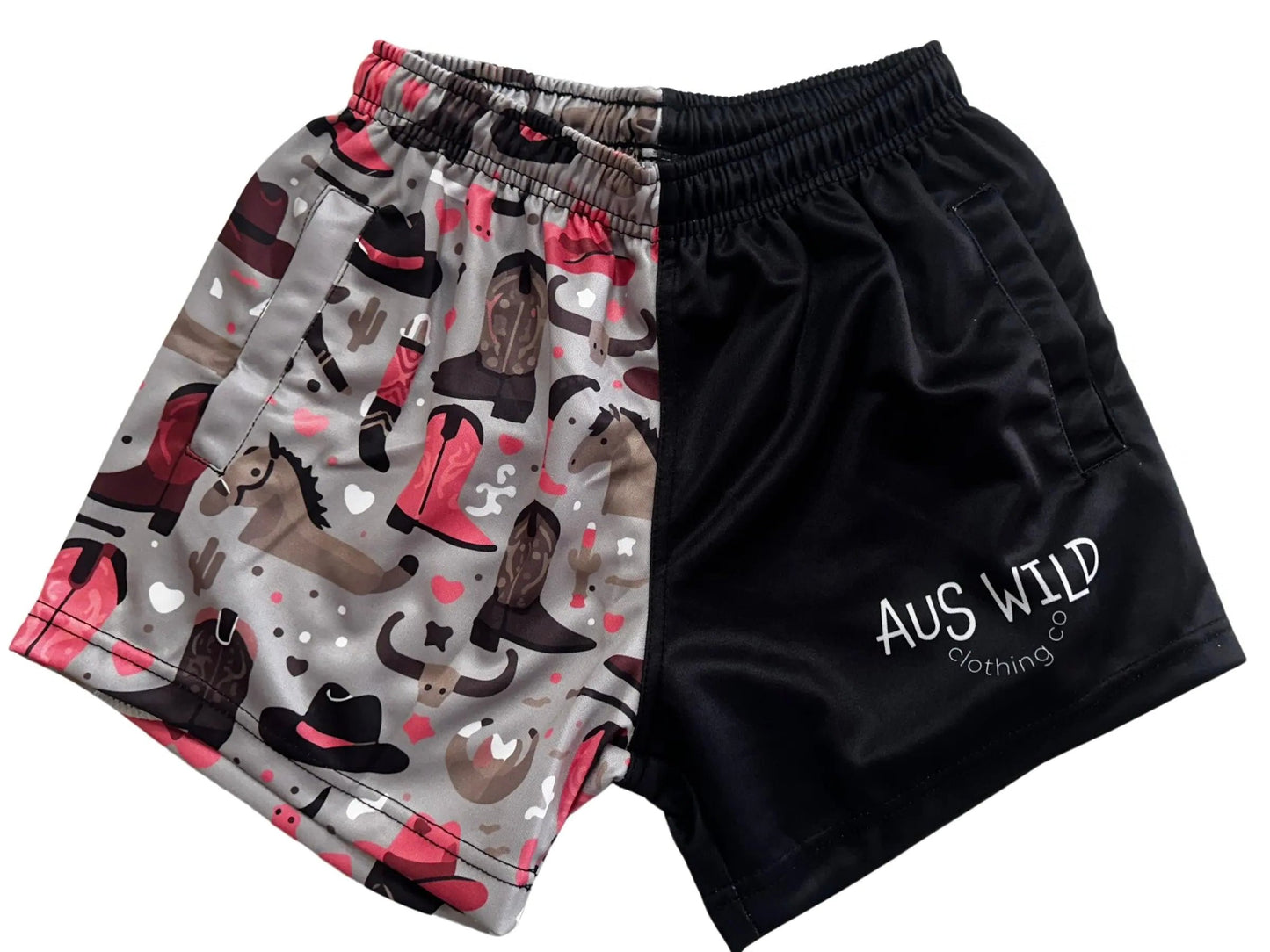 Eucla Kids Footy Shorts - Black Aus Wild Clothing Co