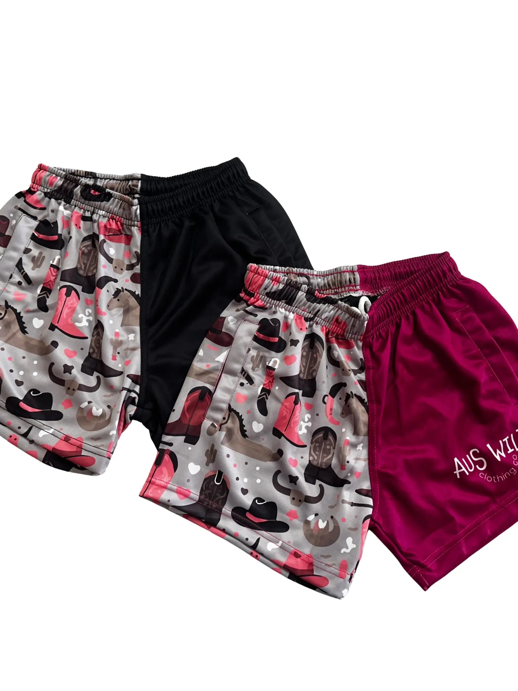 Eucla Kids Footy Shorts - Magenta Aus Wild Clothing Co