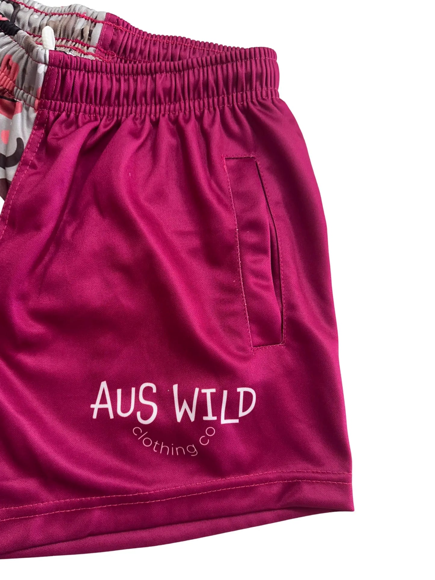 Eucla Kids Footy Shorts - Magenta Aus Wild Clothing Co