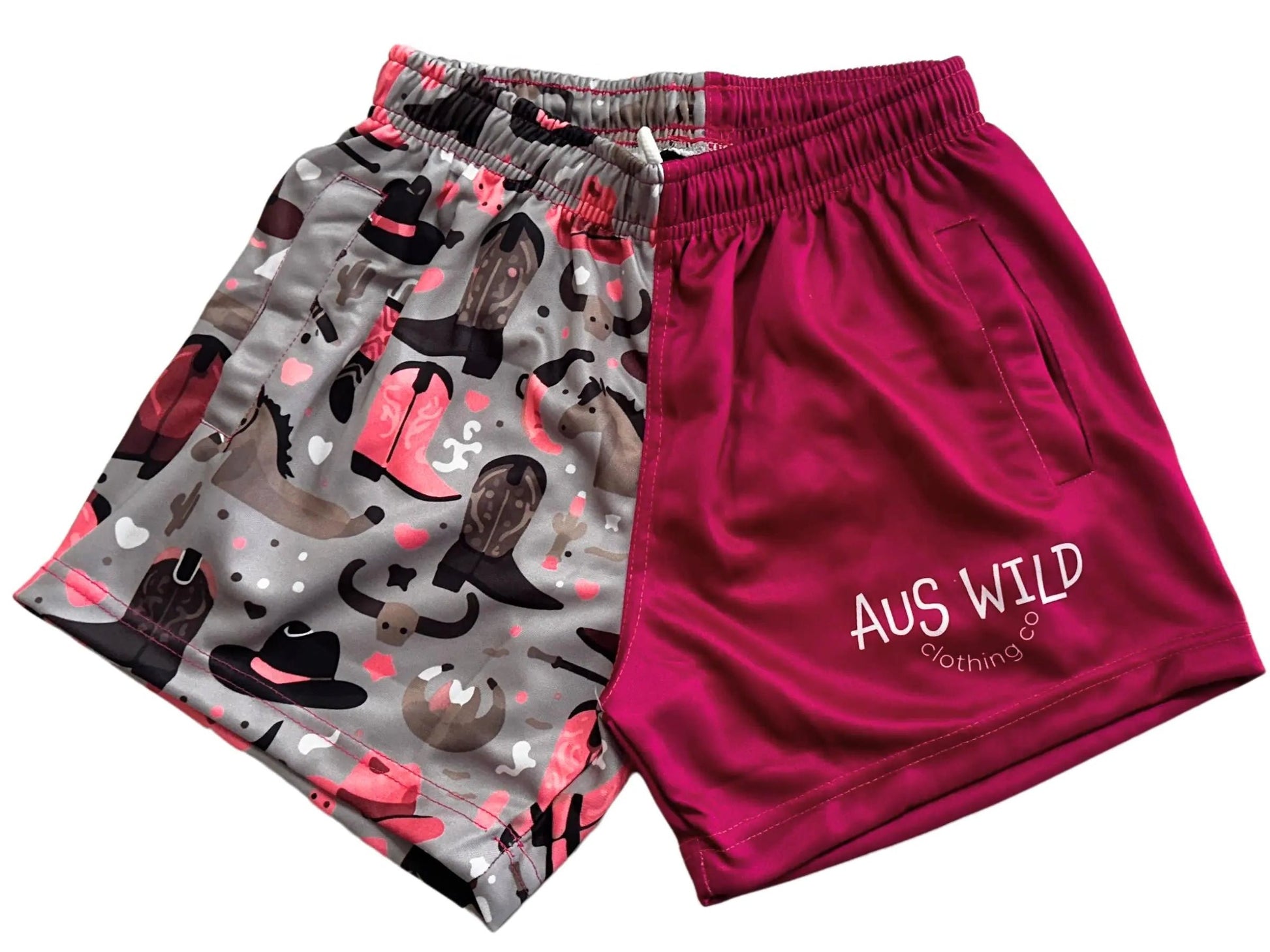 Eucla Kids Footy Shorts - Magenta Aus Wild Clothing Co