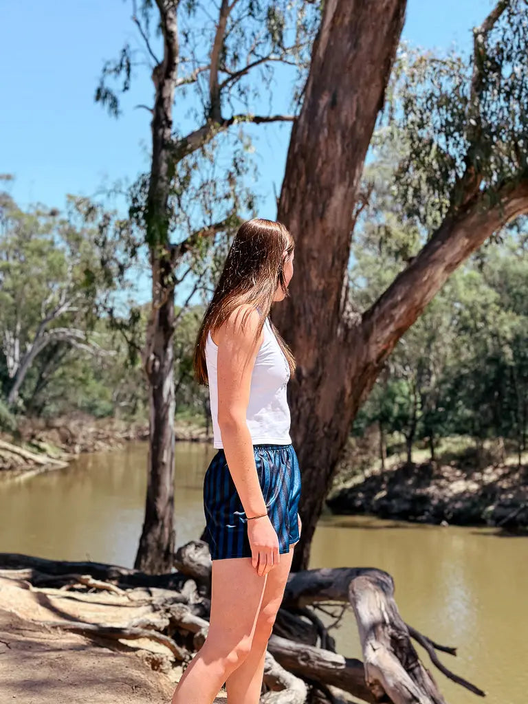 Gunbower Footy Shorts - Black & Blue Aus Wild Clothing Co