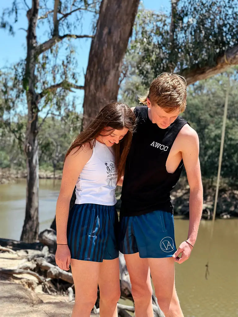 Gunbower Footy Shorts - Black & Blue Aus Wild Clothing Co