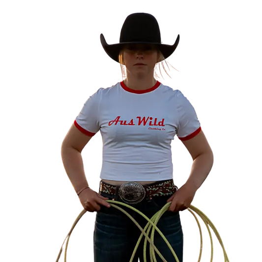Gundagai Baby-Doll TShirt - White & Red Aus Wild Clothing Co