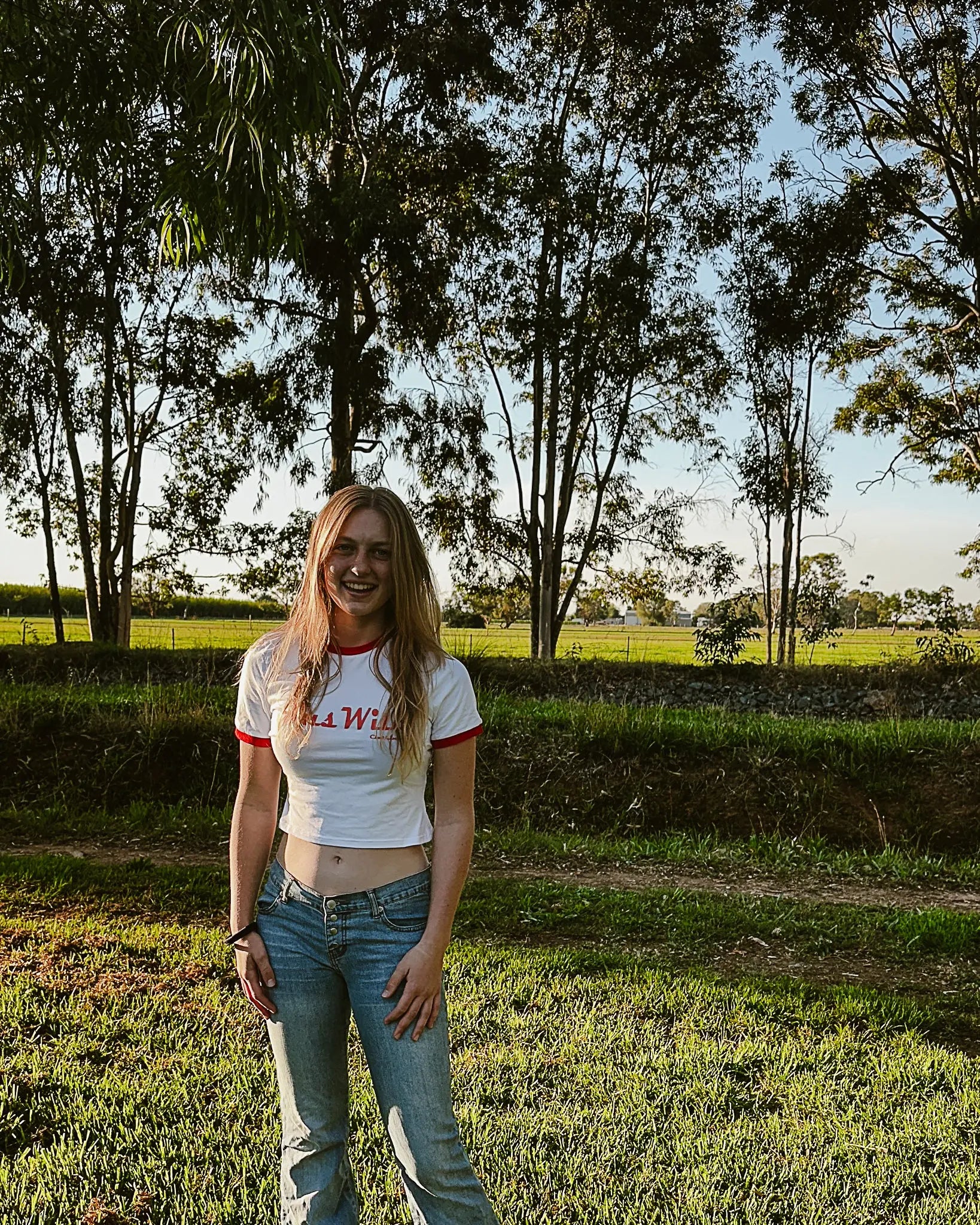 Gundagai Baby-Doll TShirt - White & Red Aus Wild Clothing Co
