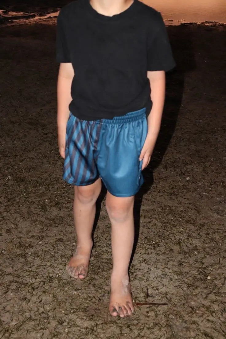 Kids Gunbower Footy Shorts - Blue Aus Wild Clothing Co