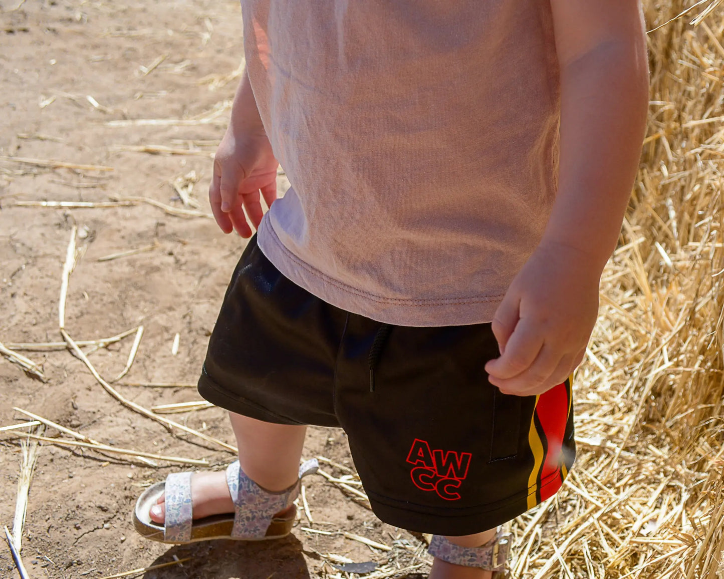 Kids Muttaburra Footy Shorts - Black Aus Wild Clothing Co