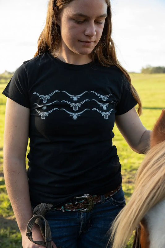 Longhorn Fitted Tee - Black Aus Wild Clothing Co