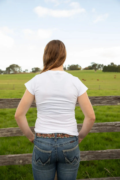 Longhorn Fitted Tee - White Aus Wild Clothing Co