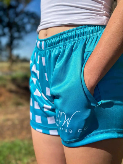 Palmerston Footy Shorts - Turquoise Aus Wild Clothing Co