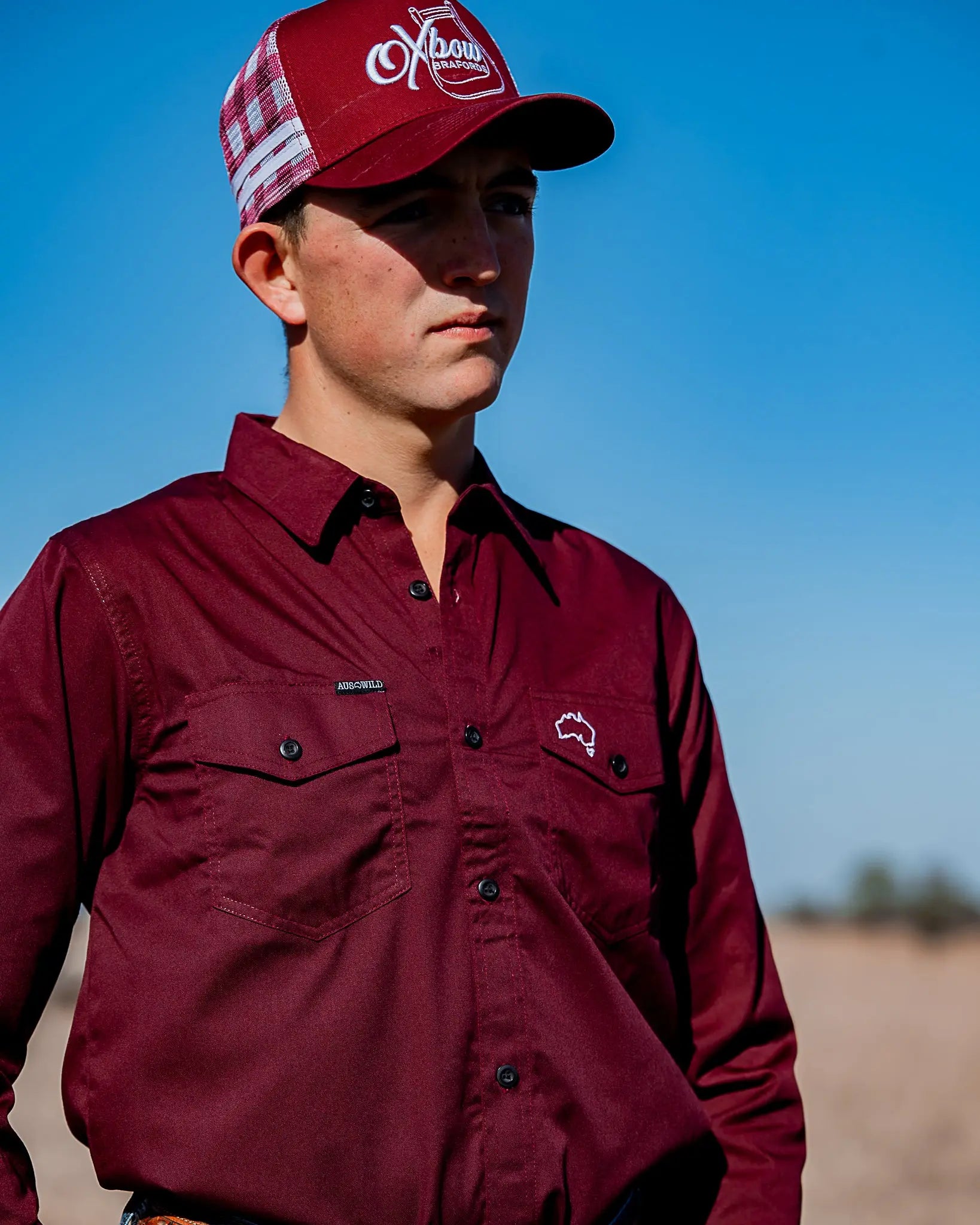 Penong Work Shirt - Burgundy Aus Wild Clothing Co